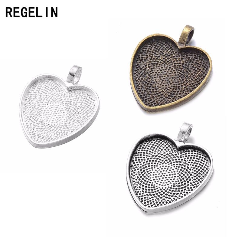 Bezels Set Pendant - REGELIN Hart Cabochons Instellingen Verzilverd Hangers