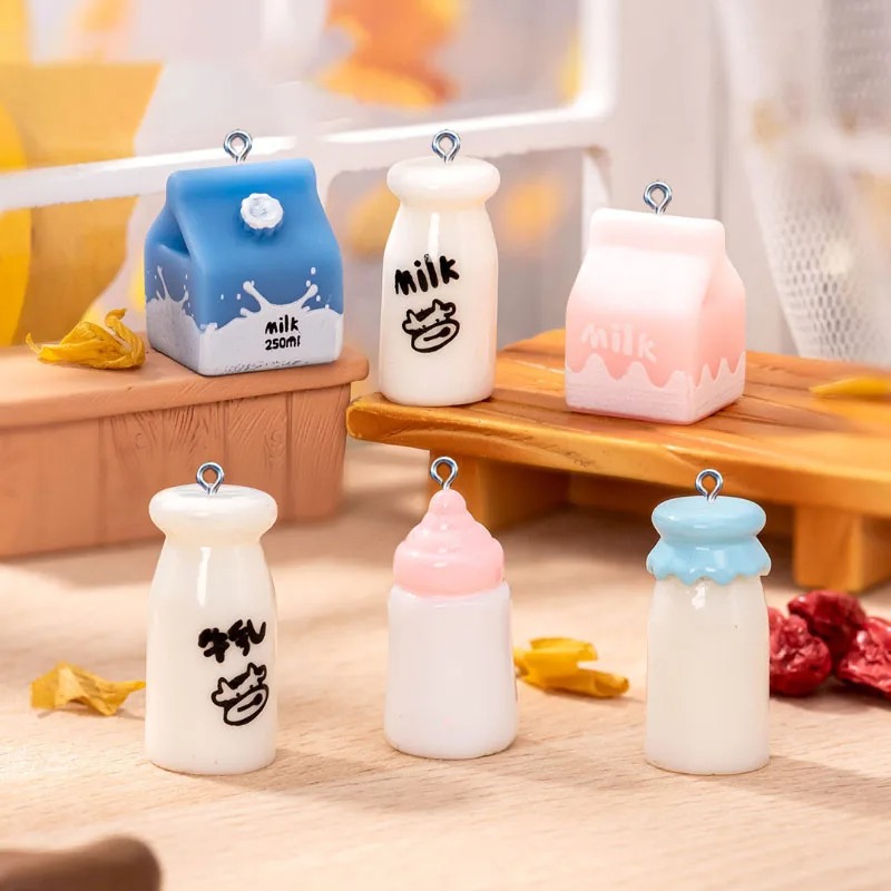 Resin Craft Projects - 10 stuks mini melkflesjes hars bedels