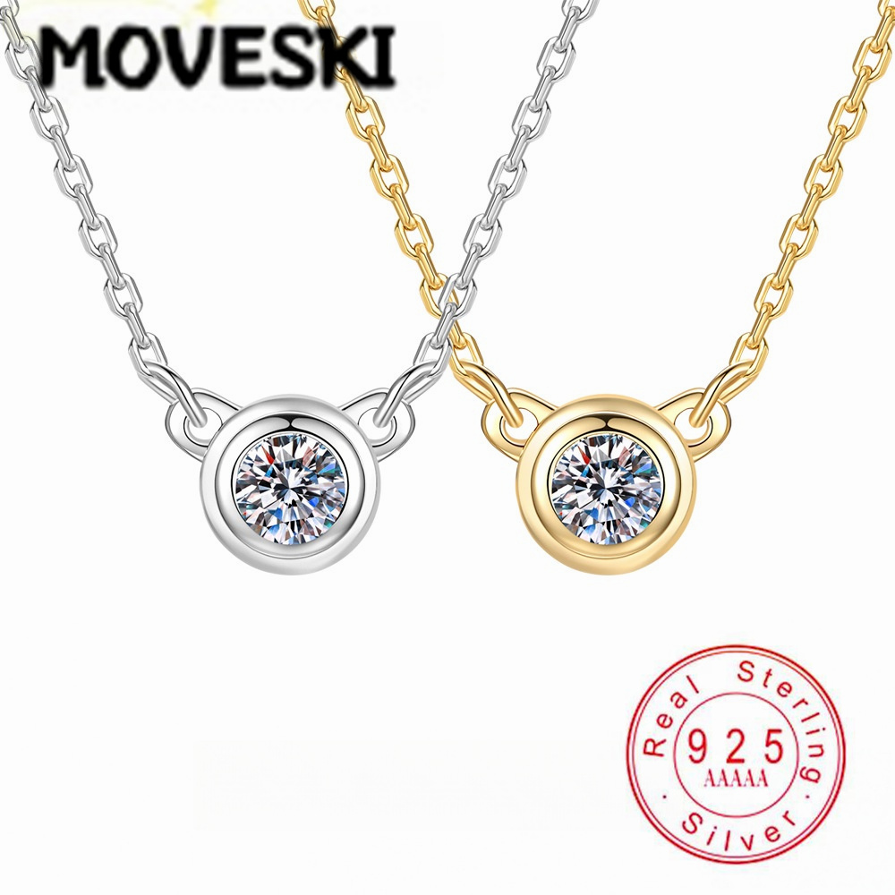 Bezels Set Pendant - S925 Sterling zilveren Moissanite bezel-set hangerketting