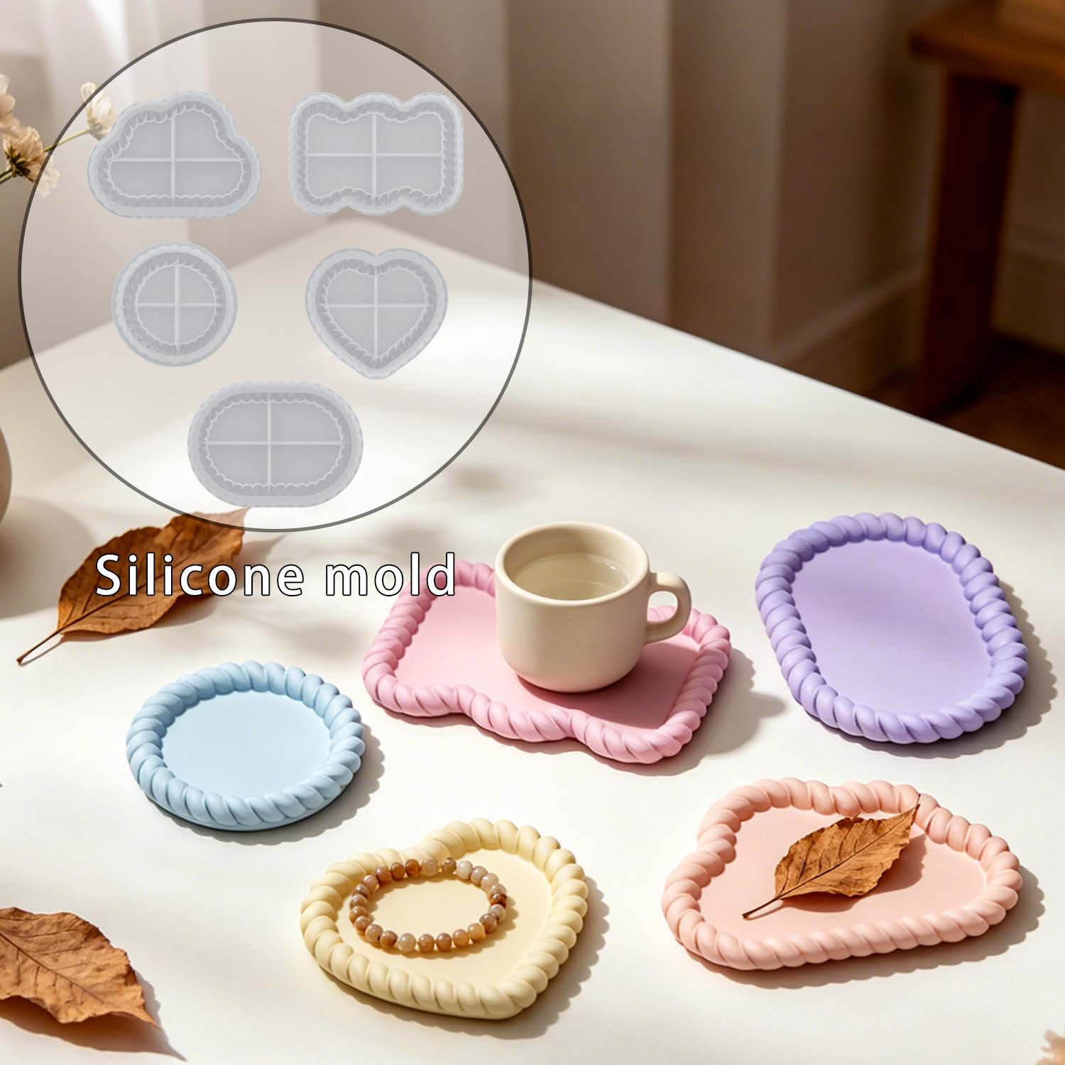 Serving Tray Mold - Diverse sets jute onderzetters, kristallen hars