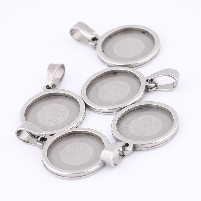 Bezels Set Pendant - 10st 15mm ronde cabochon basisinstellingen roestvrijstalen