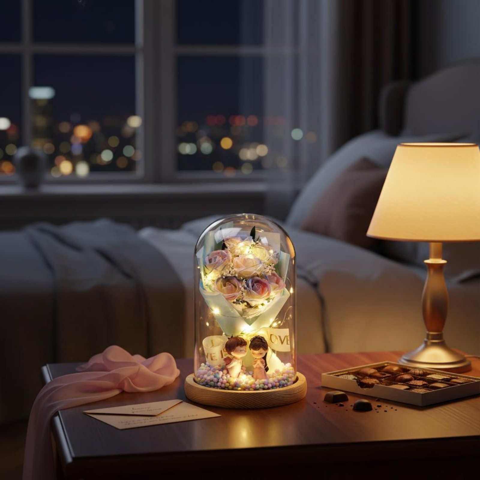 Verlichte bloemenlamp met hout - Flower Preservation Resin recensie en prijs