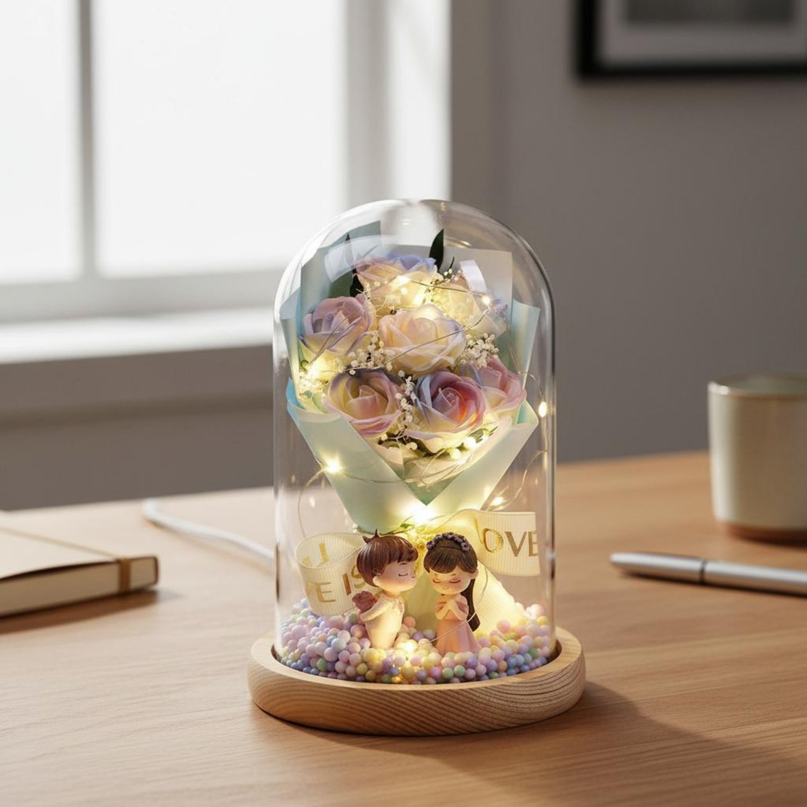 Verlichte bloemenlamp met hout - Flower Preservation Resin recensie en prijs
