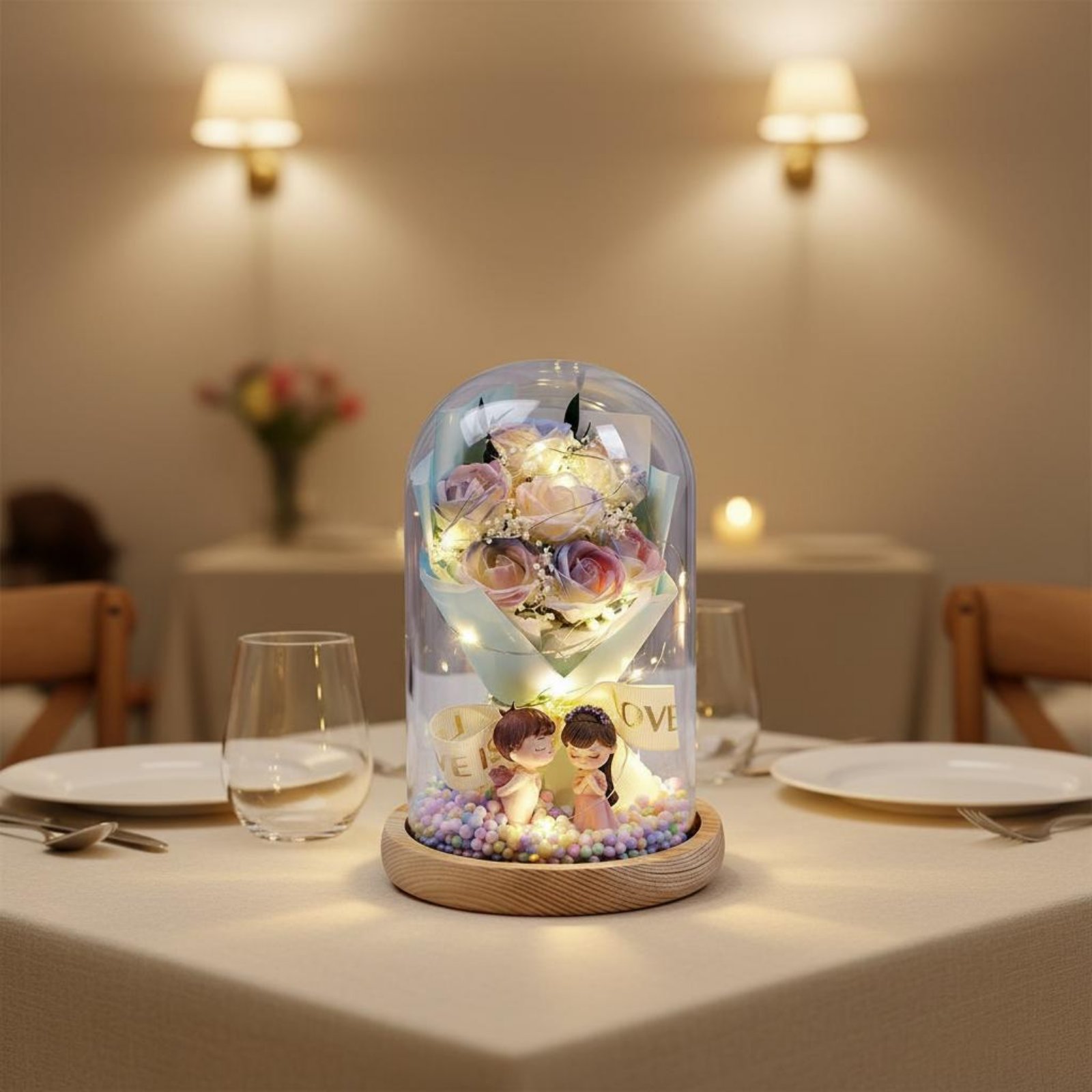 Verlichte bloemenlamp met hout - Flower Preservation Resin recensie en prijs